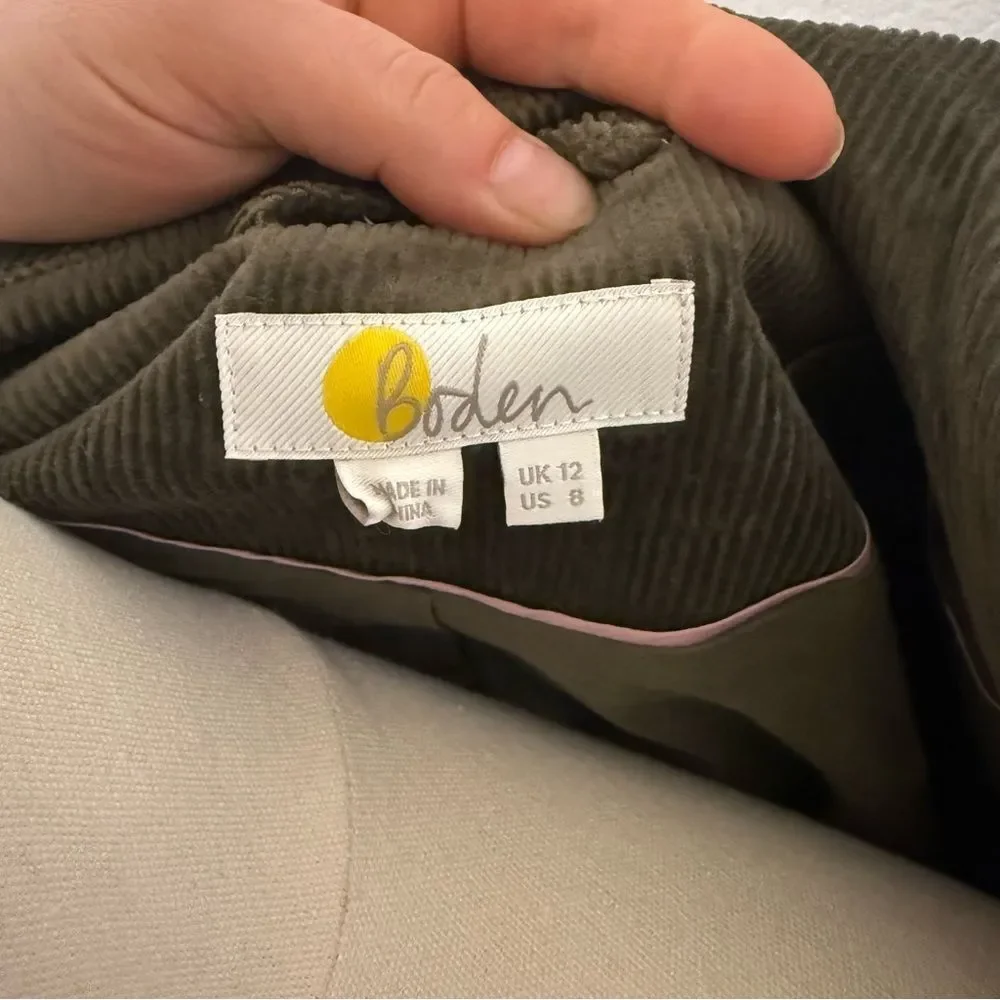 [Boden] Dark Green Cropped Corduroy Utility Jacket - Size 8 - Picture 5 of 6